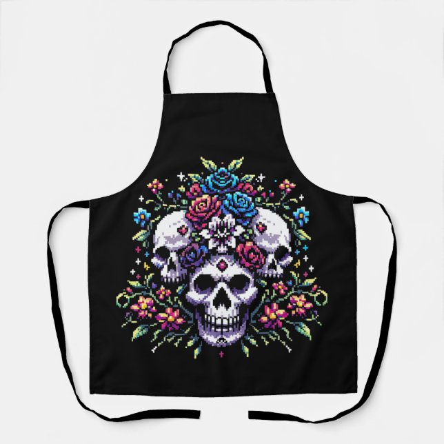 Gothic Floral Skull: Elegance in Art Apron (Front)