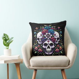 Gothic Floral Skull: Elegance in Art Cushion