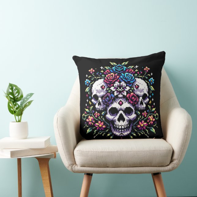 Gothic Floral Skull: Elegance in Art Cushion (Chair)