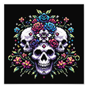 Gothic Floral Skull: Elegance in Art Photo Print