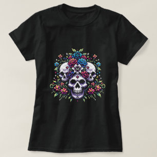 Gothic Floral Skull: Elegance in Art T-Shirt