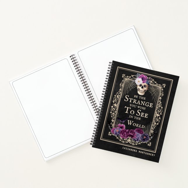 Gothic Floral Skull Funny Quote Custom Name Sketch Notebook (Inside)