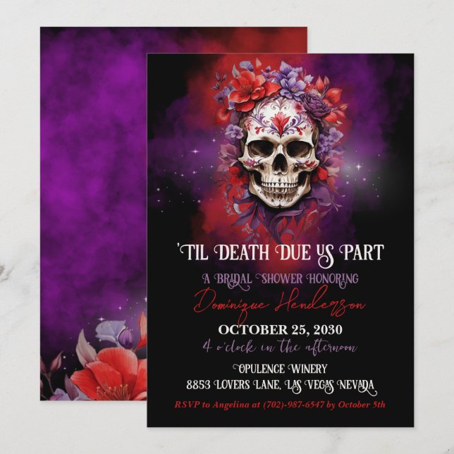 Gothic Floral Skull Halloween Bridal Shower Invitation (Front/Back)
