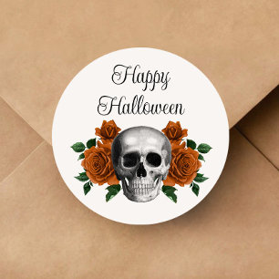 Gothic Floral Skull Halloween Classic Round Sticker