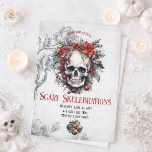 Gothic Floral Skull Halloween Elegant October Invitation