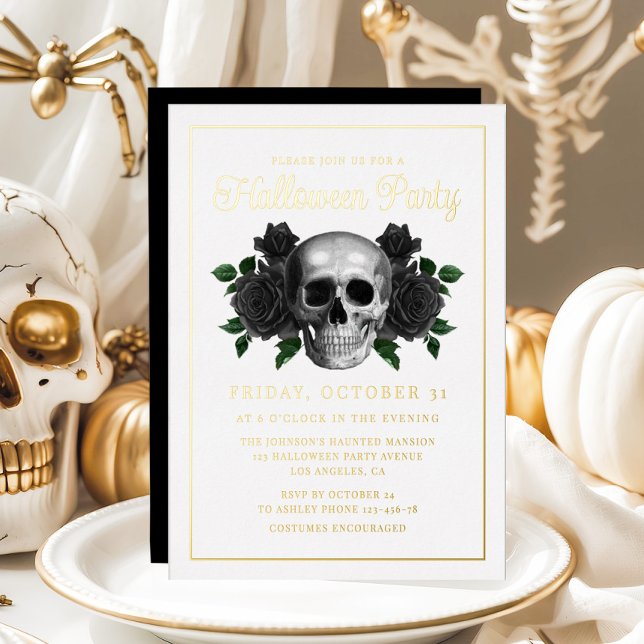 Gothic Floral Skull Halloween Gold (Gothic Floral Skull Halloween Gold Foil Invitation)