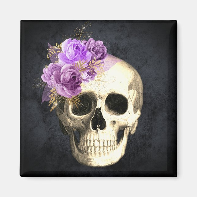 Gothic Floral Skull Halloween Magnet (Front)