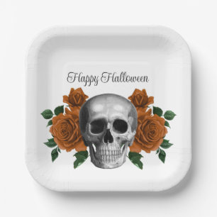 Gothic Floral Skull Halloween Paper Plate