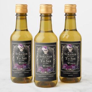 Gothic Floral Skull Halloween Personalise Name Wine Label