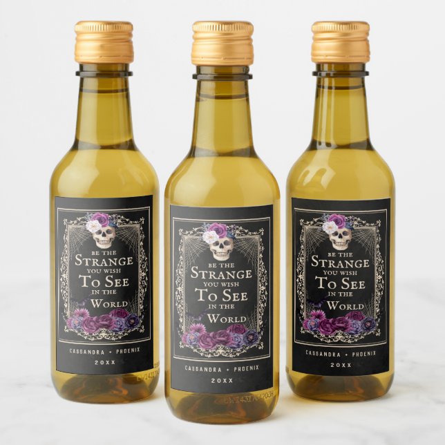 Gothic Floral Skull Halloween Personalise Name Wine Label (Bottles)