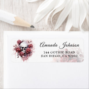 Gothic Floral Skull Halloween Return Address Label