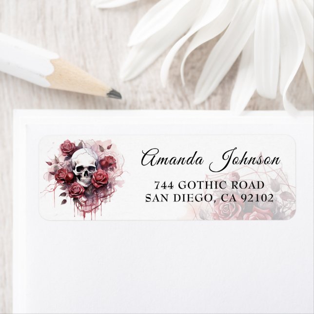 Gothic Floral Skull Halloween Return Address Label (Insitu)