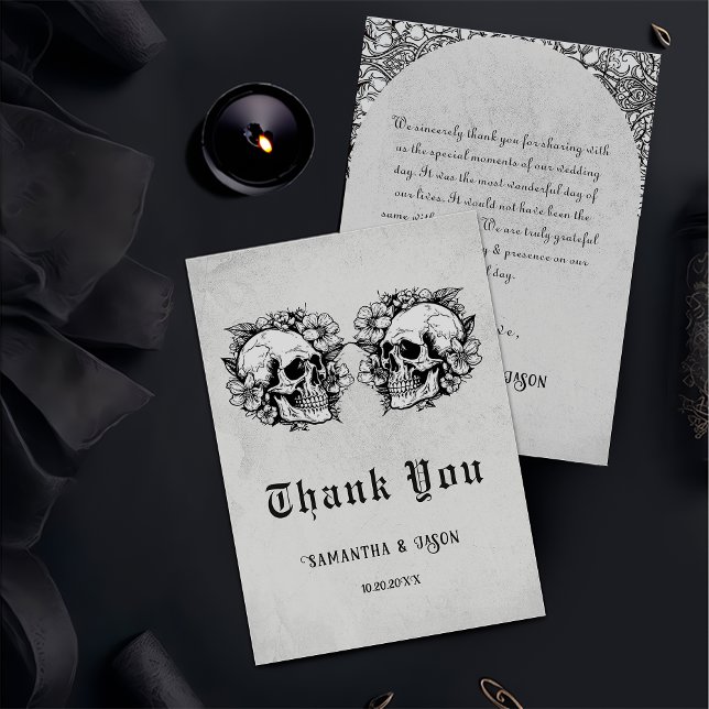 Gothic Floral Skull Halloween Wedding  Thank You Card (Creator Uploaded)