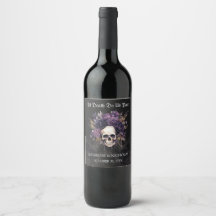 Gothic Floral Skull Halloween Wedding Wine Label