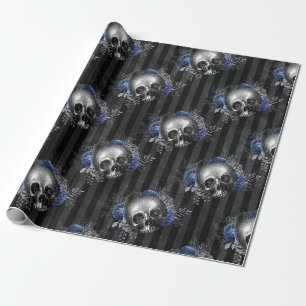 Gothic Floral Skull Halloween Wrapping Paper