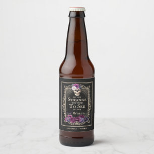 Gothic Floral Skull Personalise Name Halloween Beer Bottle Label
