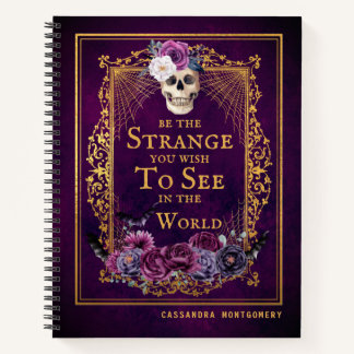 Gothic Floral Skull Quote Purple Personalised Name Notebook
