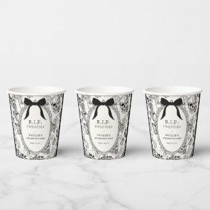 Gothic Floral Skull RIP Twenties 30th Birthday Paper Cups