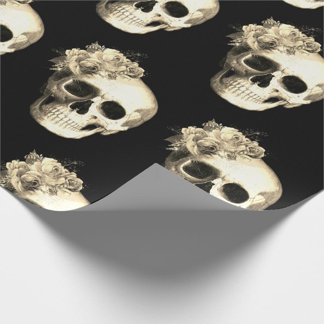  Gothic Floral Skull Rose Pattern Halloween Wrapping Paper (Corner)
