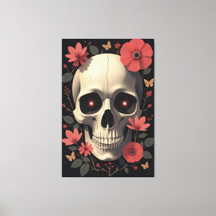 Gothic Floral Skull - Stylized Skull Canvas Print