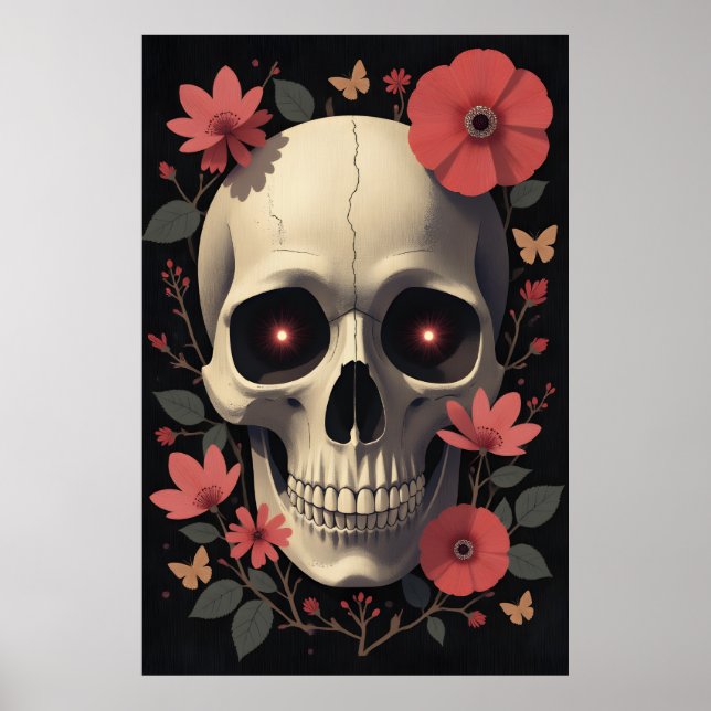 Gothic Floral Skull - Stylized Skull Poster (Front)