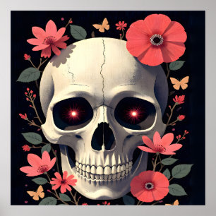 Gothic Floral Skull - Stylized Skull Poster