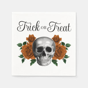 Gothic Floral Skull Trick Or Treat Halloween Napkin