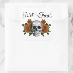 Gothic Floral Skull Trick Or Treat Halloween Square Sticker