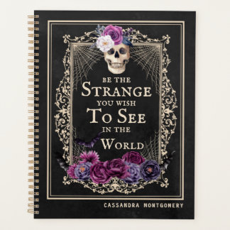 Gothic Floral Skull Vintage Black Personalise Name Planner