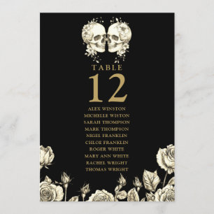Gothic Floral Skulls Table Number Seating Chart
