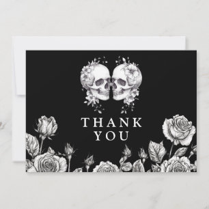 Gothic Floral Skulls Wedding Black And White Thank You Card
