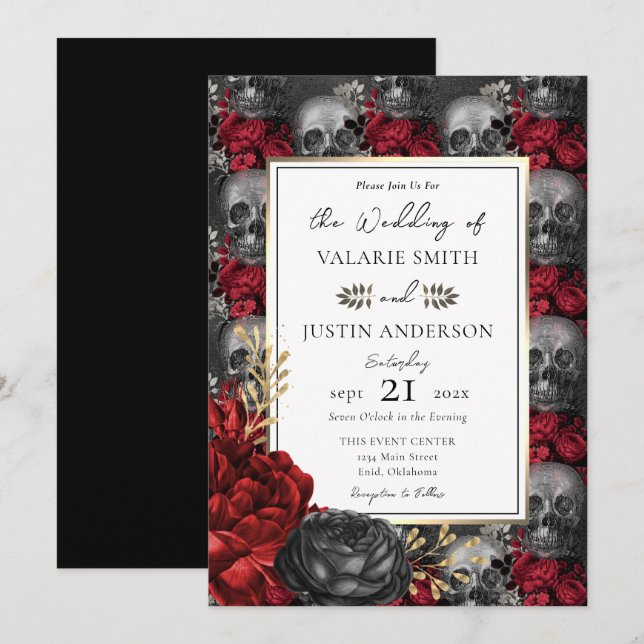 Gothic Floral Skulls Wedding  Invitation (Front/Back)