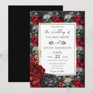 Gothic Floral Skulls Wedding  Invitation