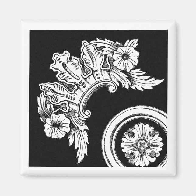 Gothic floral trim antique black and white magnet (Front)