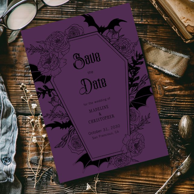 Gothic Floral Wedding Purple Save the Date Invitation (Creator Uploaded)