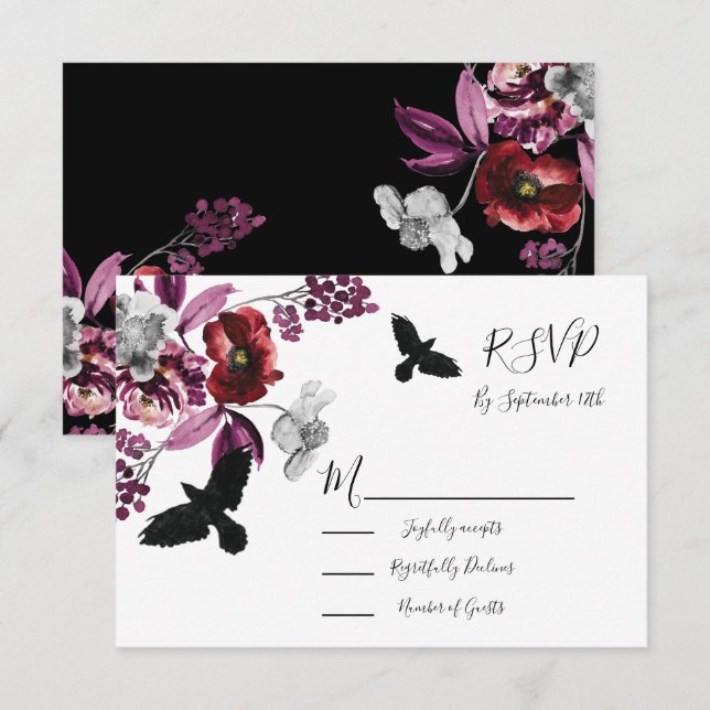Gothic Floral Wedding response cards RSVP (Front/Back)