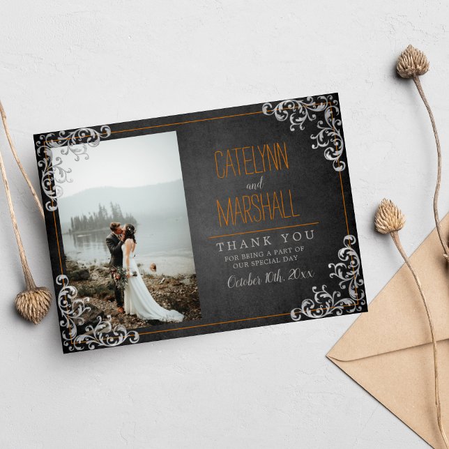 Gothic Flourish Halloween Holiday Dark Wedding Thank You Card (Creator Uploaded)