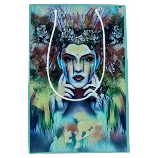 Gothic Flower Fairy Face Blue Fantasy Medium Gift Bag
