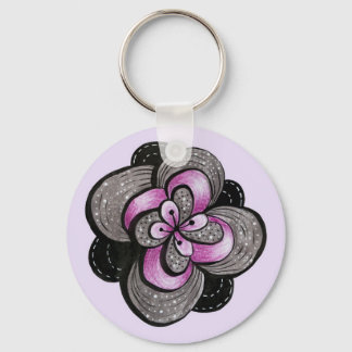 Gothic Flower Purple Black Abstract Floral Key Ring