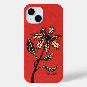 Gothic Flower Retro Vintage Ink Red And Black Name iPhone 15 Case