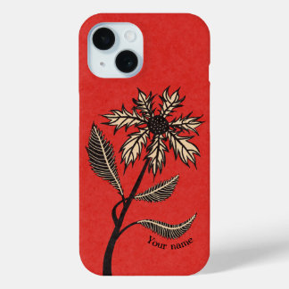 Gothic Flower Retro Vintage Ink Red And Black Name iPhone 15 Case
