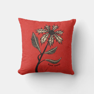 Gothic Flower Retro Vintage Ink Red And Black Name Cushion