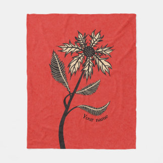 Gothic Flower Retro Vintage Ink Red And Black Name Fleece Blanket