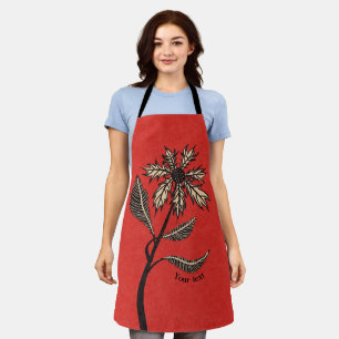 Gothic Flower Retro Vintage Ink Red And Black Text Apron