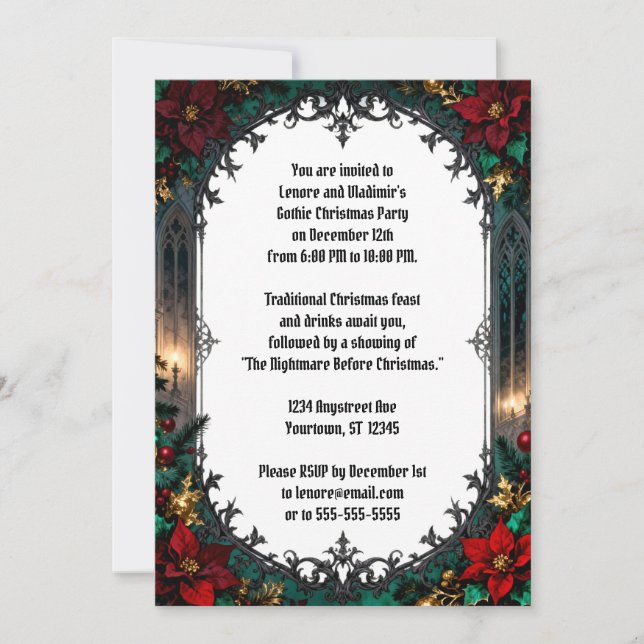 Gothic Flowers and Frame Christmas Party Invitation (Front)