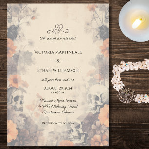 Gothic Flowers and Skulls Wedding Invitation