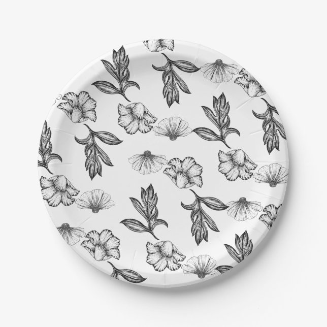 Gothic Flowers tattoo Halloween Baby Shower Paper Plate (Front)