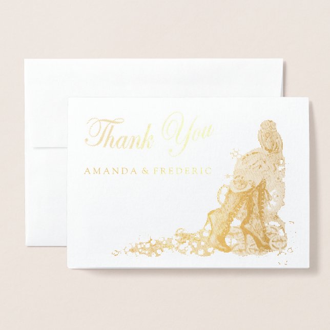Gothic-Foil Gold Steampunk Wedding Thank You card (Front With Envelope)