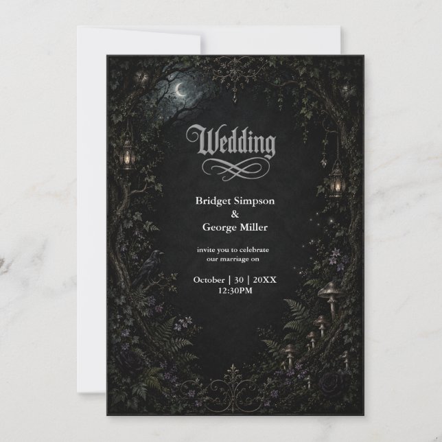 Gothic Forest Moon Lantern Wedding  Invitation (Front)