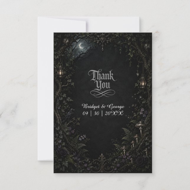 Gothic Forest Moon Lantern Wedding  Thank You Card (Front)